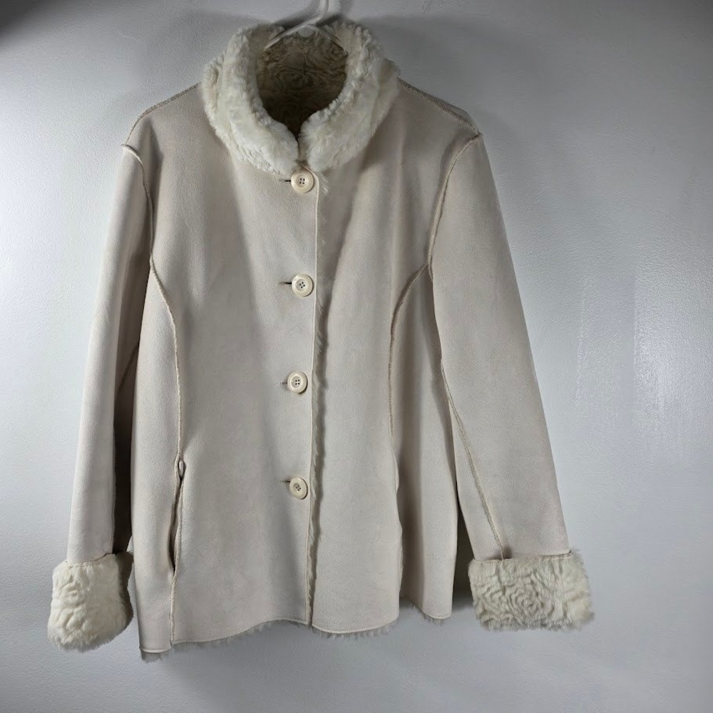Cozy Cream Faux Suede Sherpa Lined Jacket Women's Winter Warm Button Up Coat